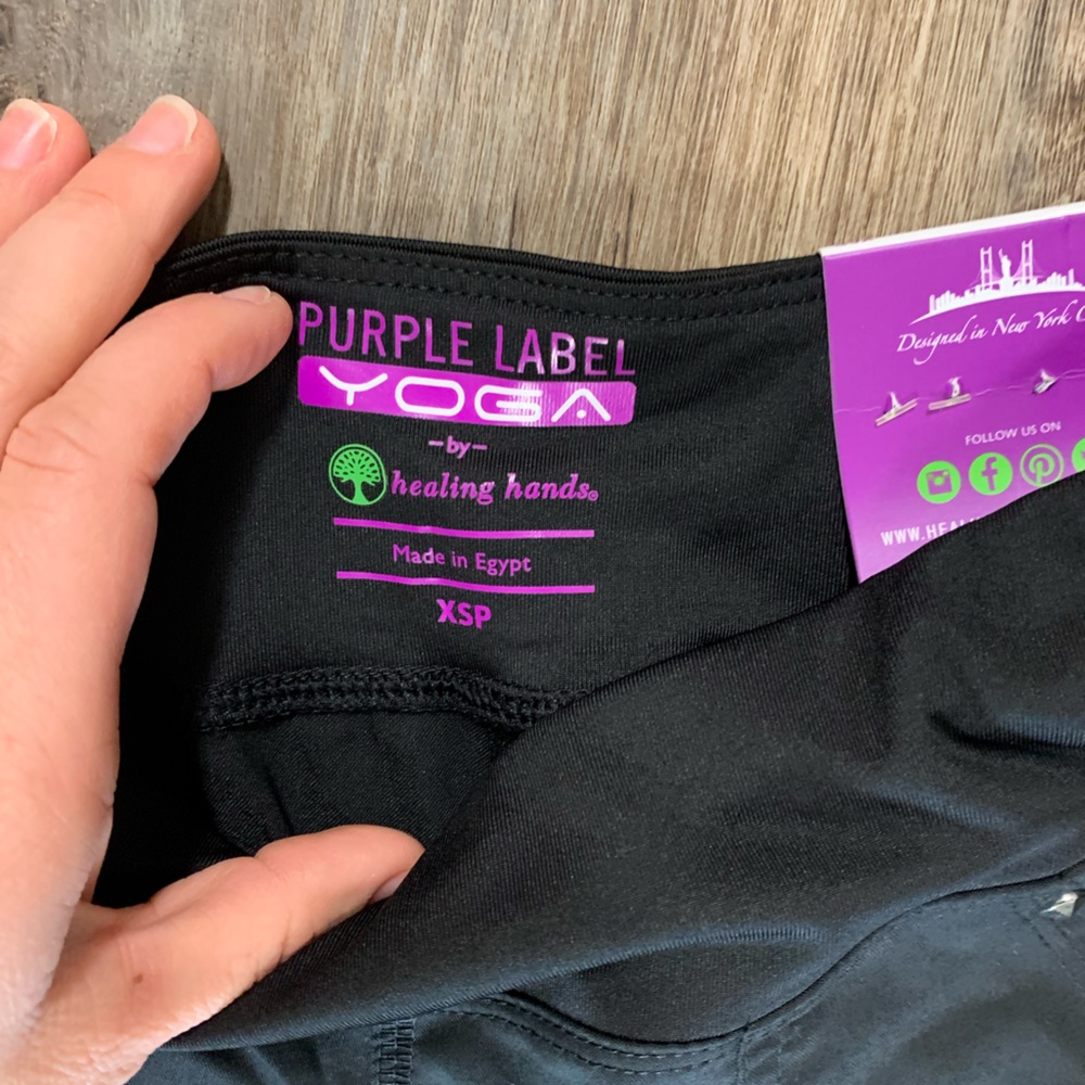 Black. Purple label yoga scrub pants by healing hands.